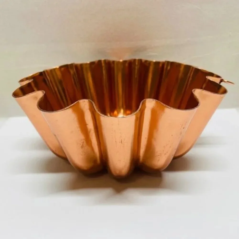 Vintage Copper Cake Jello Mold Round Fluted 3 1/2 Cups 6.75